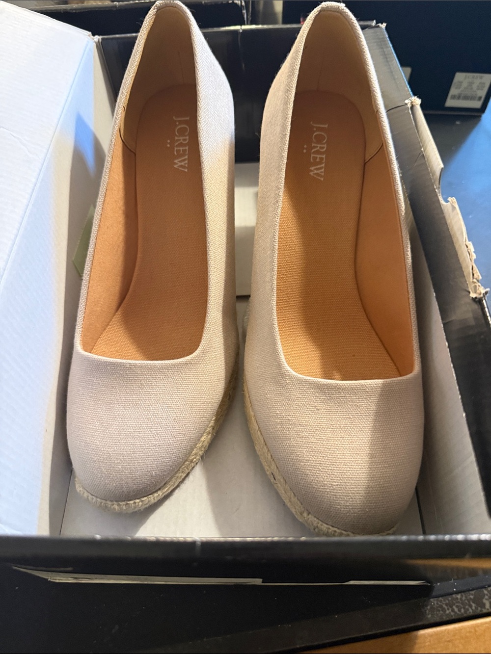 J. Crew Light Beige Canvas Espadrille Wedge Pumps